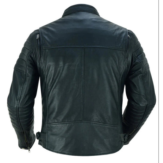 Chaqueta de scooter cruzada ligera de piel de cordero teñida en tambor para hombre MC10110