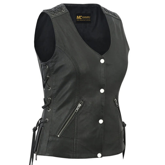 WOMEN’S VEST WITH GROMMET AND LACING ACCENTS MC40104