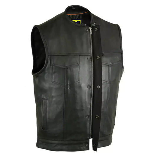 concealed snap closure, milled cowhide, without collar hidden zipper