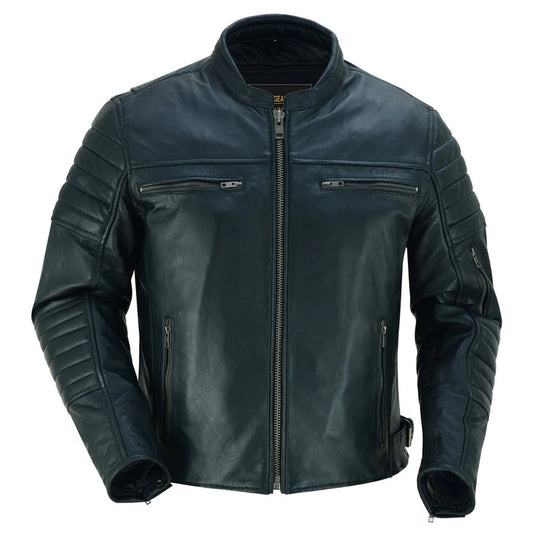 Men’s Lightweight Drum Dyed Naked Lambskin Crossover Scooter Jacket MC10117