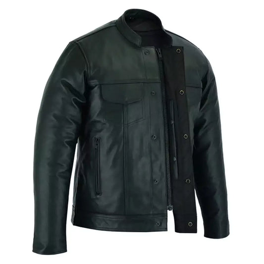Men's Full Cut Leather Shirt With Zipper MC10103