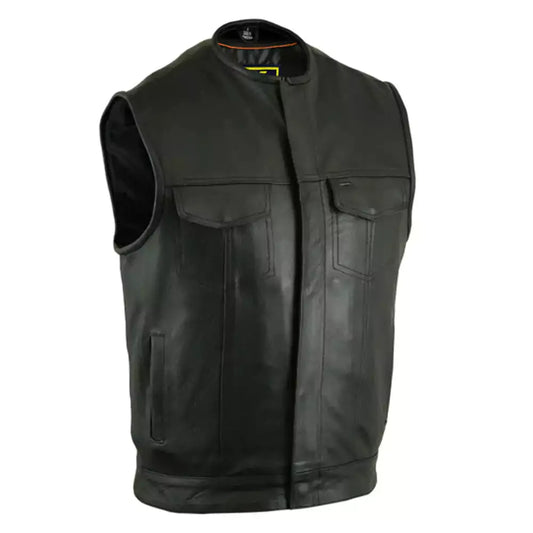 concealed snap closure, milled cowhide, without collar hidden zipper