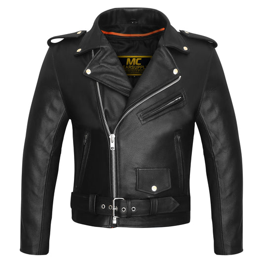 Men's Classic Black Leather Biker Jacket MC10103