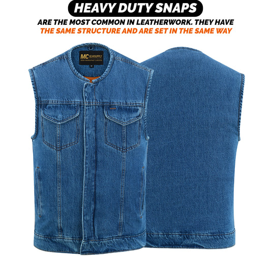 Mens SOA Denim Biker Vest – Anarchy Club Style Motorcycle with Gun Pockets MC20303
