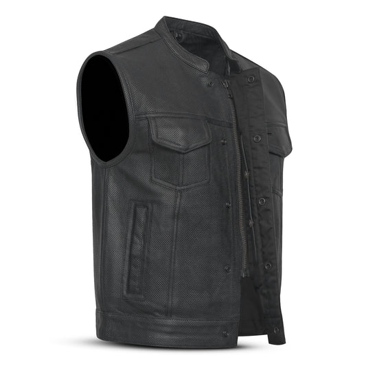 Perforated Leather Club Style Motorcycle Vest MC20113