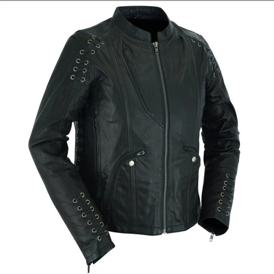 WOMEN'S STYLISH JACKET WITH GROMMET AND LACING ACCENTS MC30102