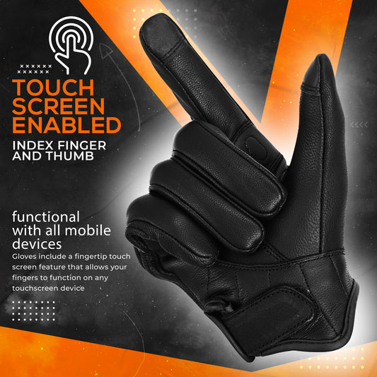 Women's Lightweight Black Leather Motorcycle Riding Gloves with Knuckle Protection MC60601