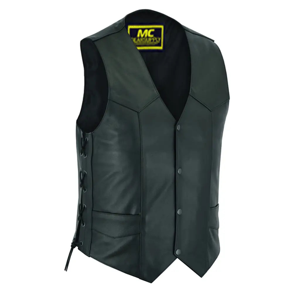 mens side lace economy vest mens black leather motorcycle vests for sale