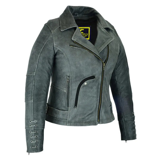 MC30106 BEST WOMENS MOTORCYCLE RIDE LEATHER JACKET- GRAY