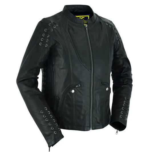 MC30108 WOMEN'S STYLISH JACKET WITH GROMMET AND LACING ACCENTS