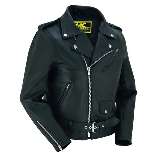 MC30112 WOMEN'S CLASSIC PLAIN SIDE FITTED MC STYLE JACKET