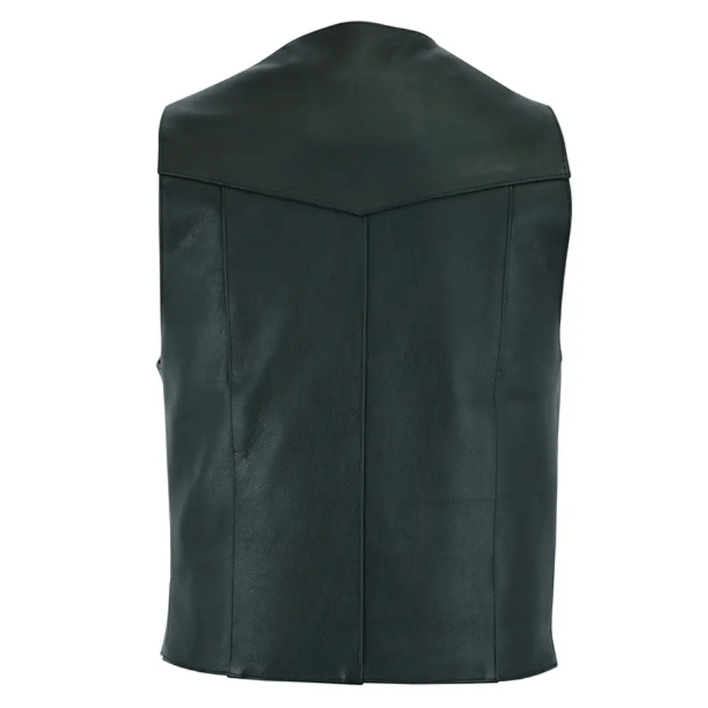 mens plain side economy vest mens black leather motorcycle vests for sale