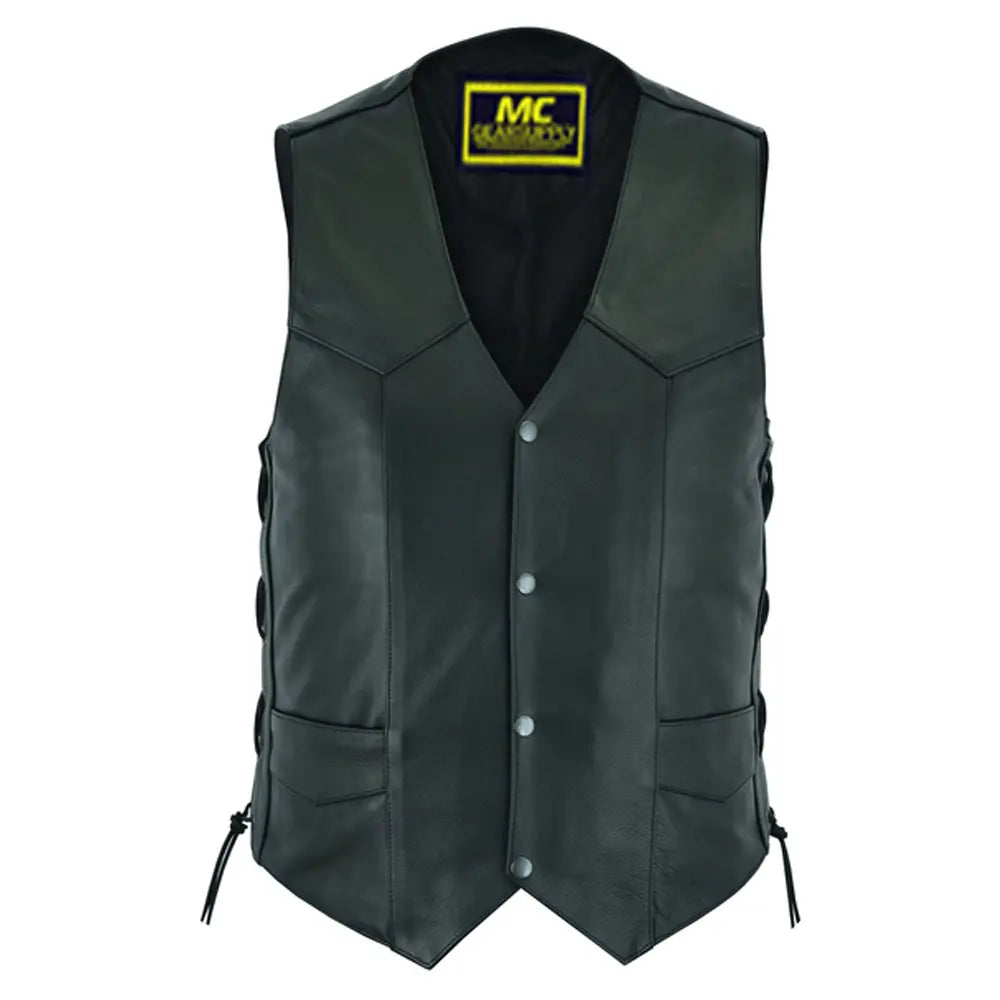 mens side lace economy vest mens black leather motorcycle vests for sale
