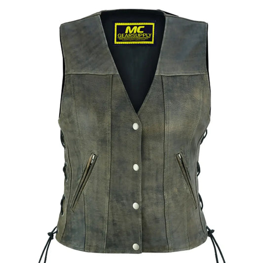 MC40114 WOMEN'S ANTIQUE BROWN SINGLE BACK PANEL CONCEALED CARRY VEST