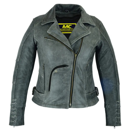 MC30106 BEST WOMENS MOTORCYCLE RIDE LEATHER JACKET- GRAY