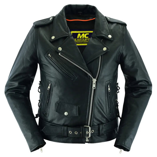 MC30107 WOMEN'S CLASSIC SIDE LACE POLICE STYLE M/C JACKET