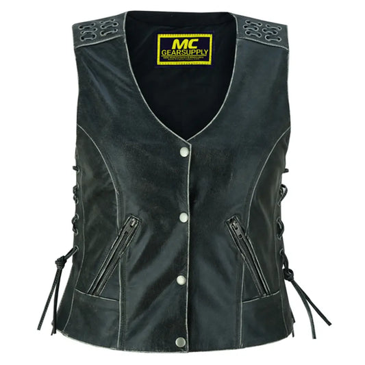 MC40110 WOMEN’S GRAY VEST WITH GROMMET AND LACING ACCENTS