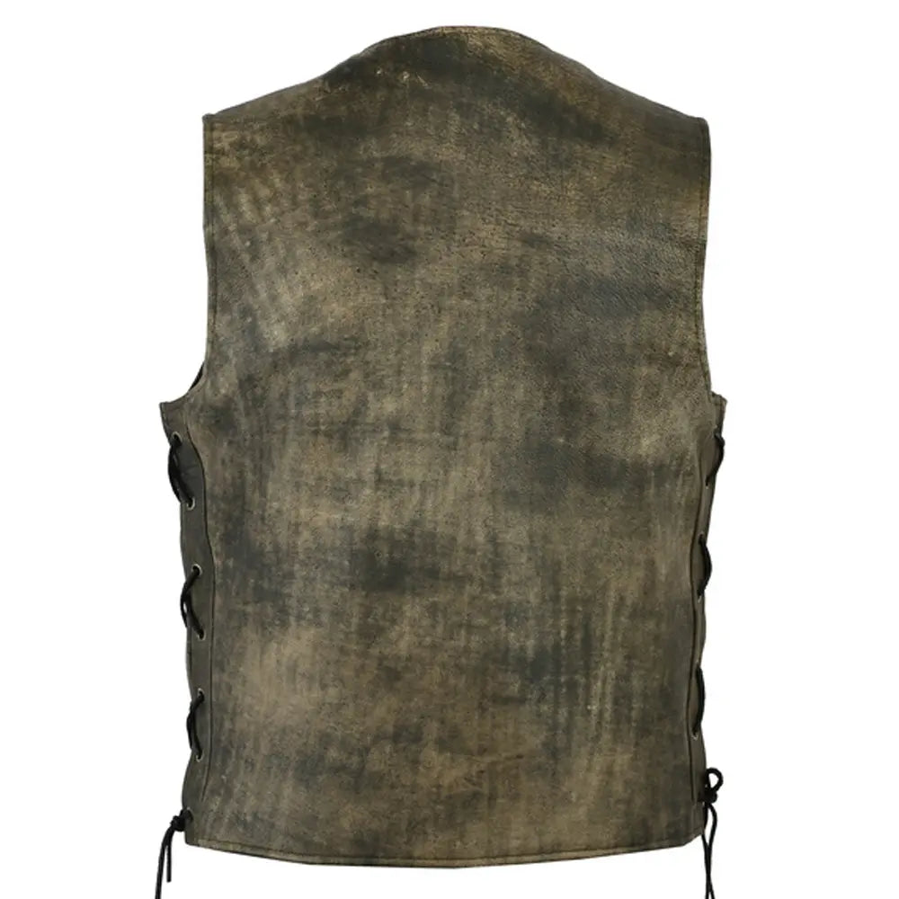 men's antique brown single back panel concealed carry vest