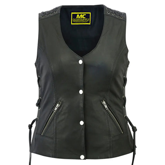 MC40111 WOMEN’S VEST WITH GROMMET AND LACING ACCENTS