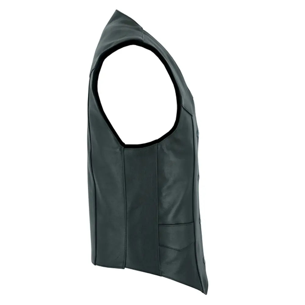mens plain side economy vest mens black leather motorcycle vests for sale