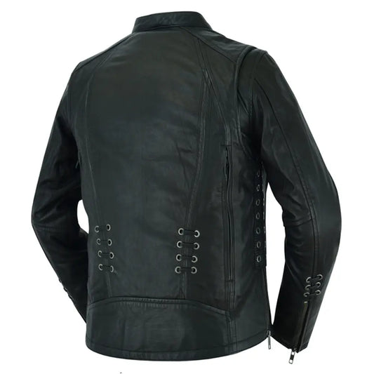 MC30108 WOMEN'S STYLISH JACKET WITH GROMMET AND LACING ACCENTS