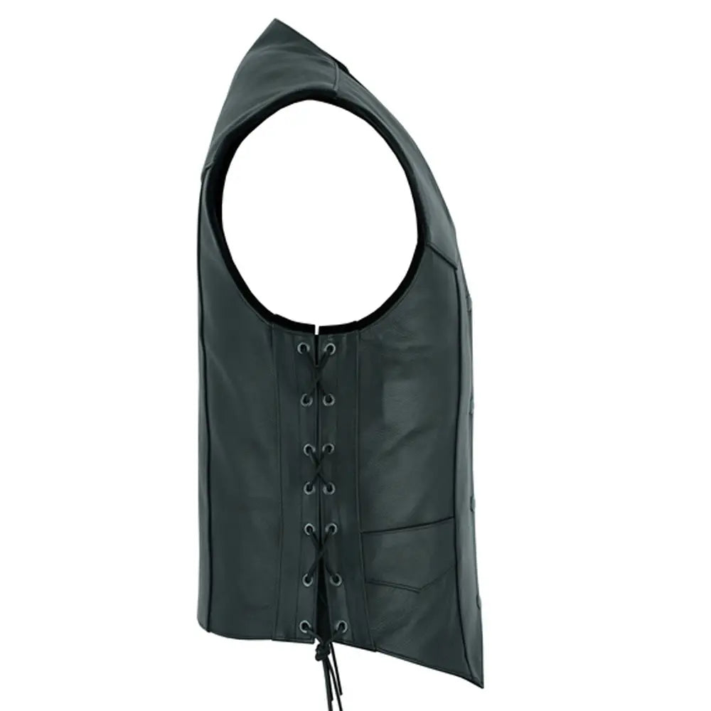 mens side lace economy vest mens black leather motorcycle vests for sale