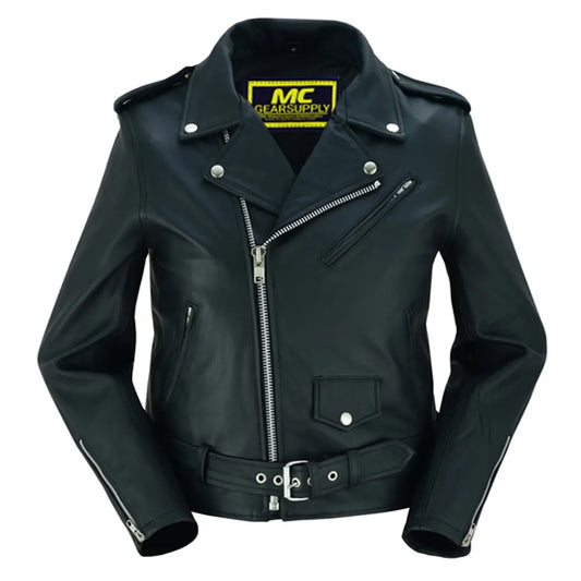 MC30112 WOMEN'S CLASSIC PLAIN SIDE FITTED MC STYLE JACKET