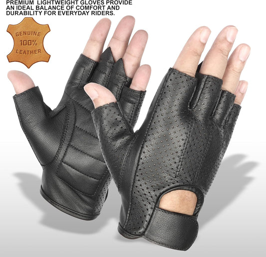Classic Rider Fingerless Leather Motorcycle Gloves MC60116
