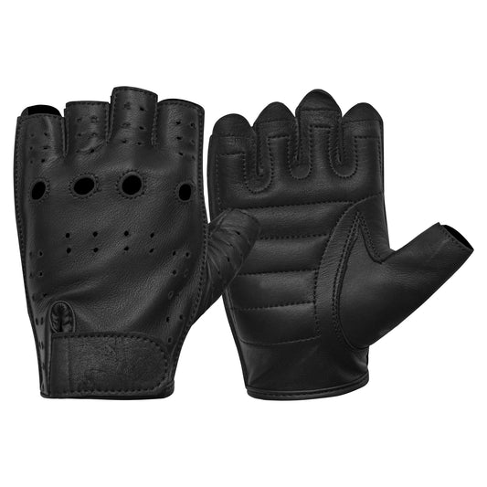 Men's Deerskin Leather Motorcycle Fingerless Gloves