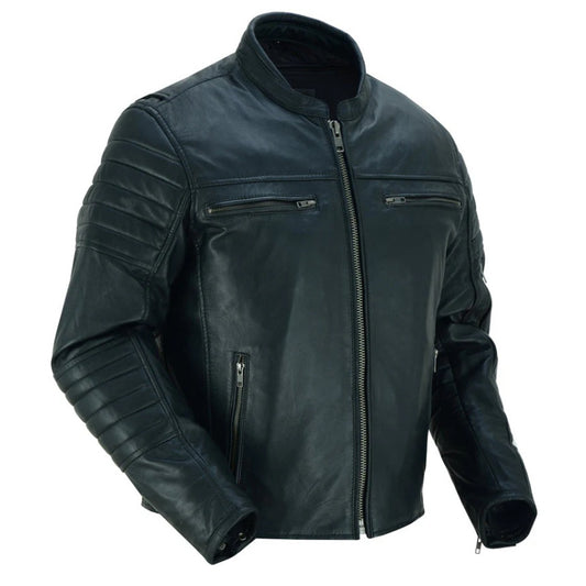 Men’s Lightweight Drum Dyed Naked Lambskin Crossover Scooter Jacket MC10102
