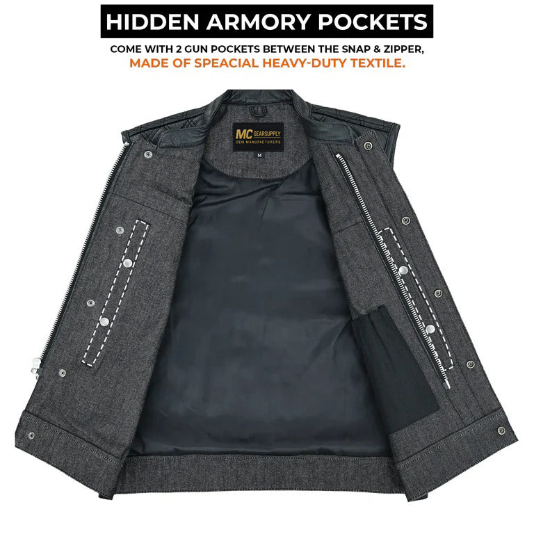 MC Gear Supply Hybrid Motorcycle Vest with Quilted Leather Shoulders