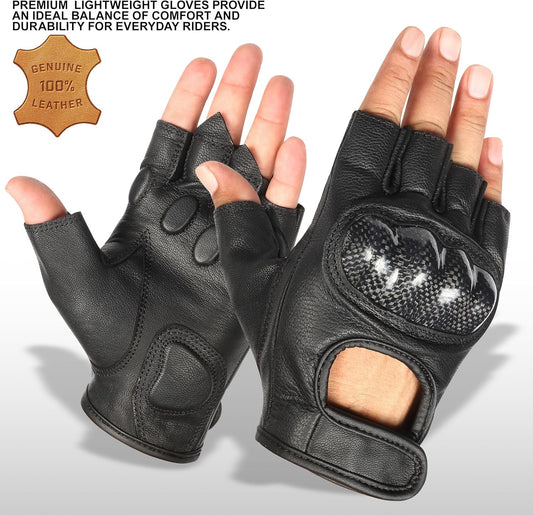 Premium Fingerless Motorcycle Gloves with Carbon Fiber Knuckle Protection MC60111