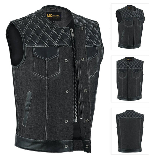 Chaleco vaquero con acabado crudo y desgastado áspero para hombre MC20127