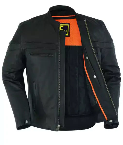 Men's Sporty Lightweight Leather Cross Over Jacket MC10101