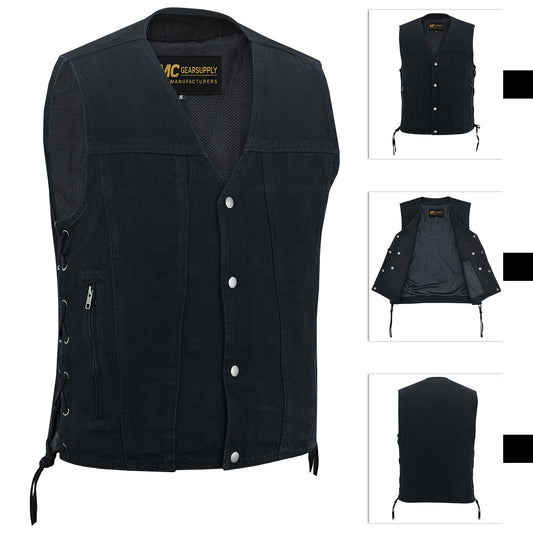 Chaleco vaquero azul con acabado crudo y áspero para hombre MC20117