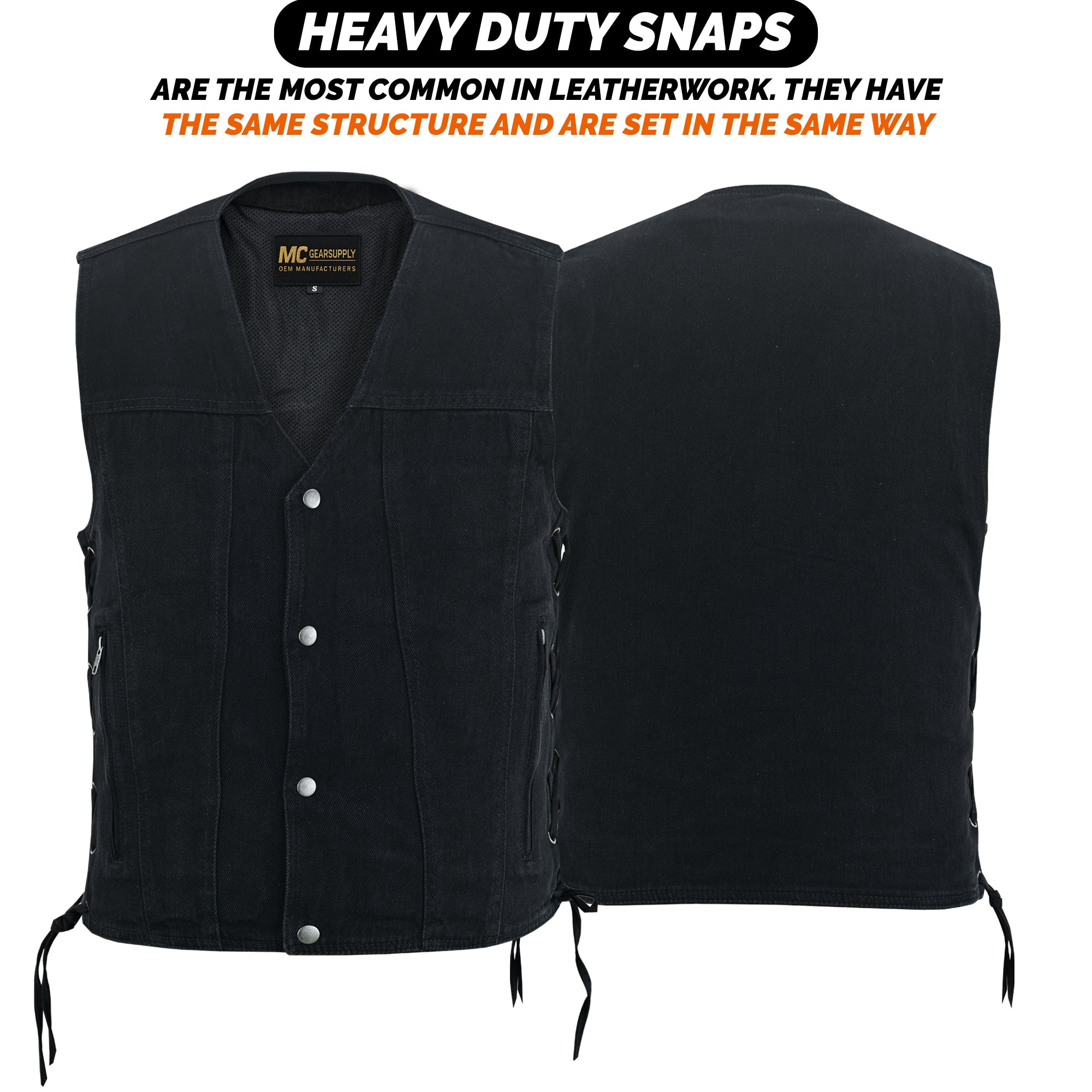 Men's Classic Black Denim Motorcycle Vest with Side Laces MC20302