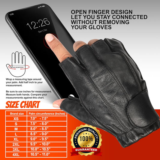 Men's Deerskin Leather Motorcycle Fingerless Gloves MC60303