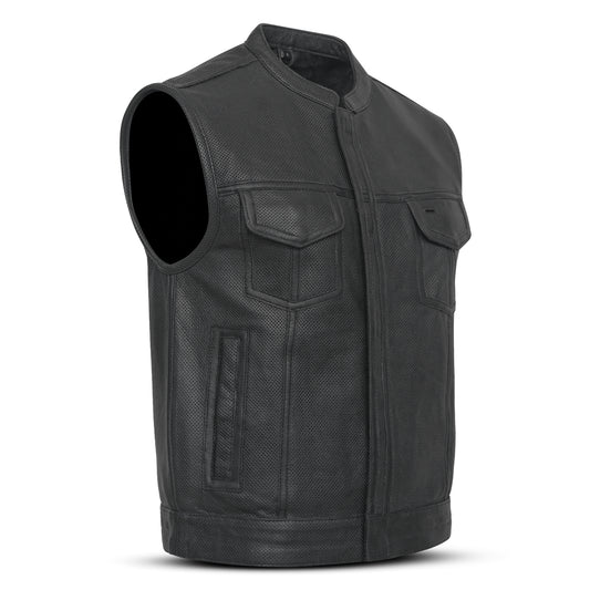 Perforated Leather Club Style Motorcycle Vest MC20113