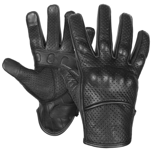 Premium Perforated Leather Motorcycle Riding Gloves - Enhanced Grip & Ventilation MC60120