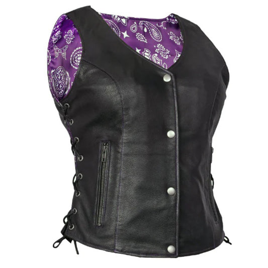 Purple Paisley Women's Leather Motorcycle Vest MC40106