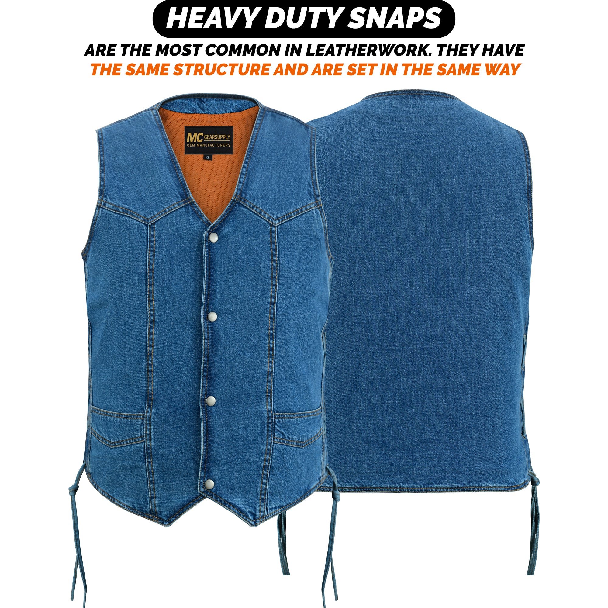 Men's Blue Denim Motorcycle Vest with Side Lacing and Concealed