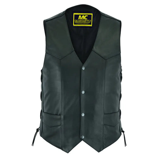  mens side lace economy vest mens black leather motorcycle vests for sale