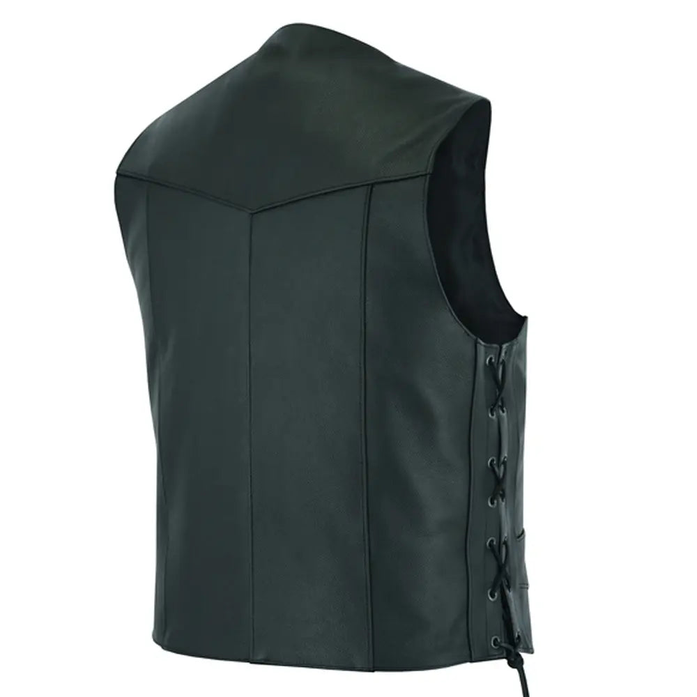  mens side lace economy vest mens black leather motorcycle vests for sale